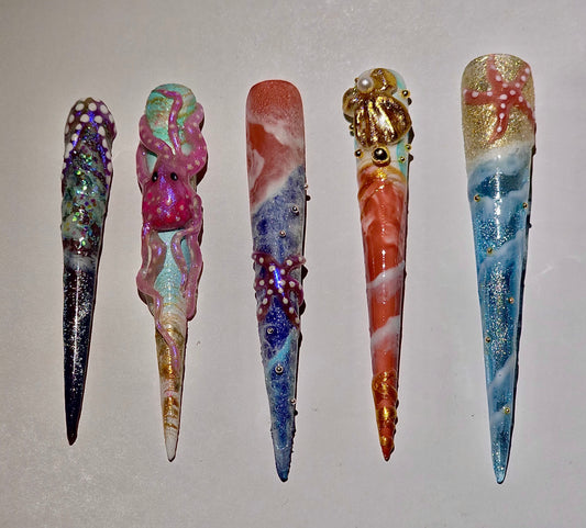 “Undersea Fantasy: 3D Ocean Life Press-On Nails”