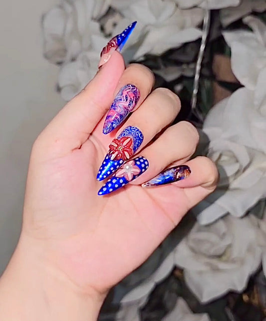 “Blue Garden Glow – 3D Flower Press-Ons”