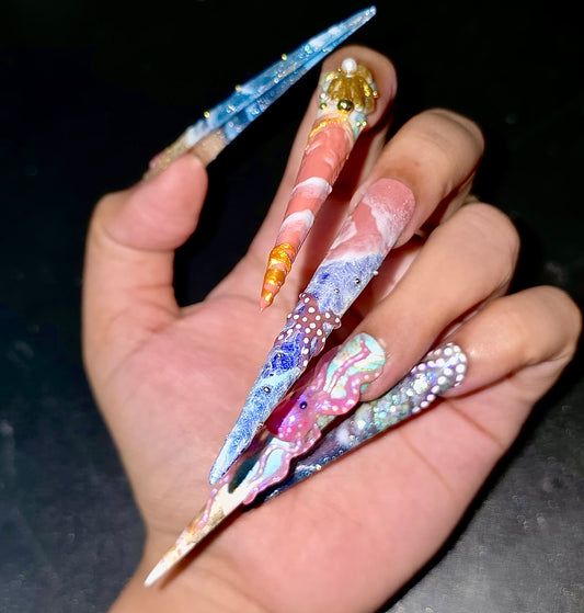 “Undersea Fantasy: 3D Ocean Life Press-On Nails”